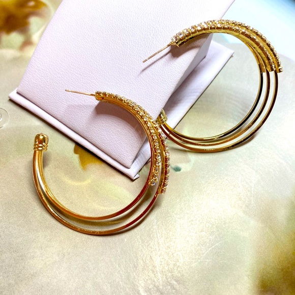 🌟 Gold Plated Rhinestone Big Hope Earrings - Picture 6 of 8